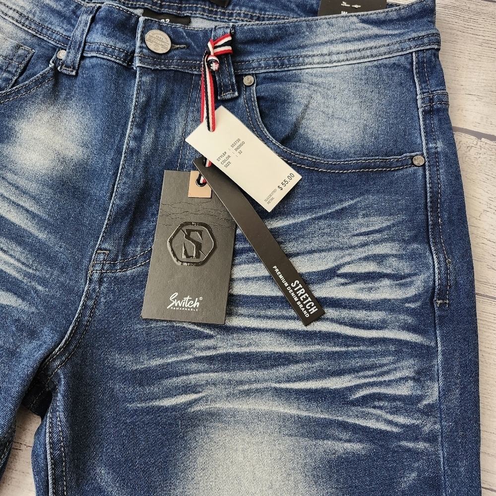 Men's Stretch Blue Denim Shorts Skinny Fit - Picture 3 of 10